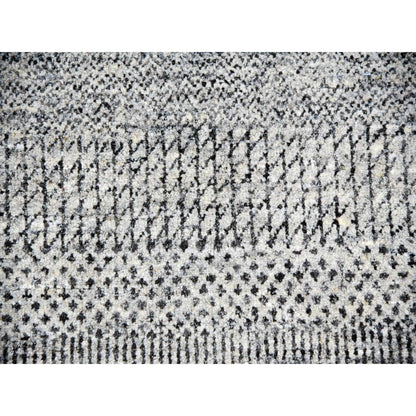 12'X12' Shower Gray Undyed Wool Grass Design Hand Knotted Round Rug