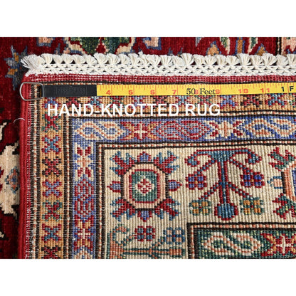 4'X6' Ruby Red Afghan Super Kazak Hand Knotted Pure Wool Oriental Rug