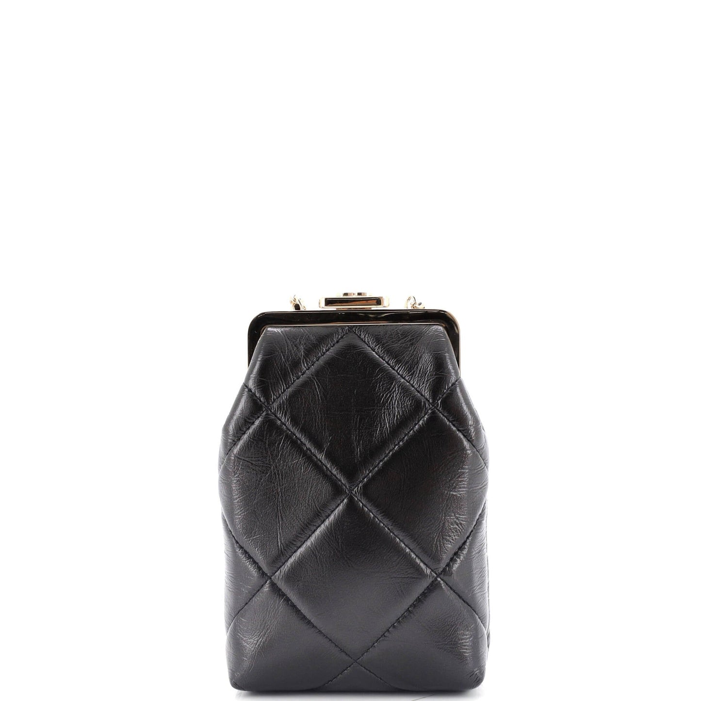 Chanel Cc Kisslock Frame Clutch With Chain Quilted Lambskin Small