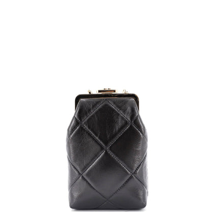 Chanel Cc Kisslock Frame Clutch With Chain Quilted Lambskin Small