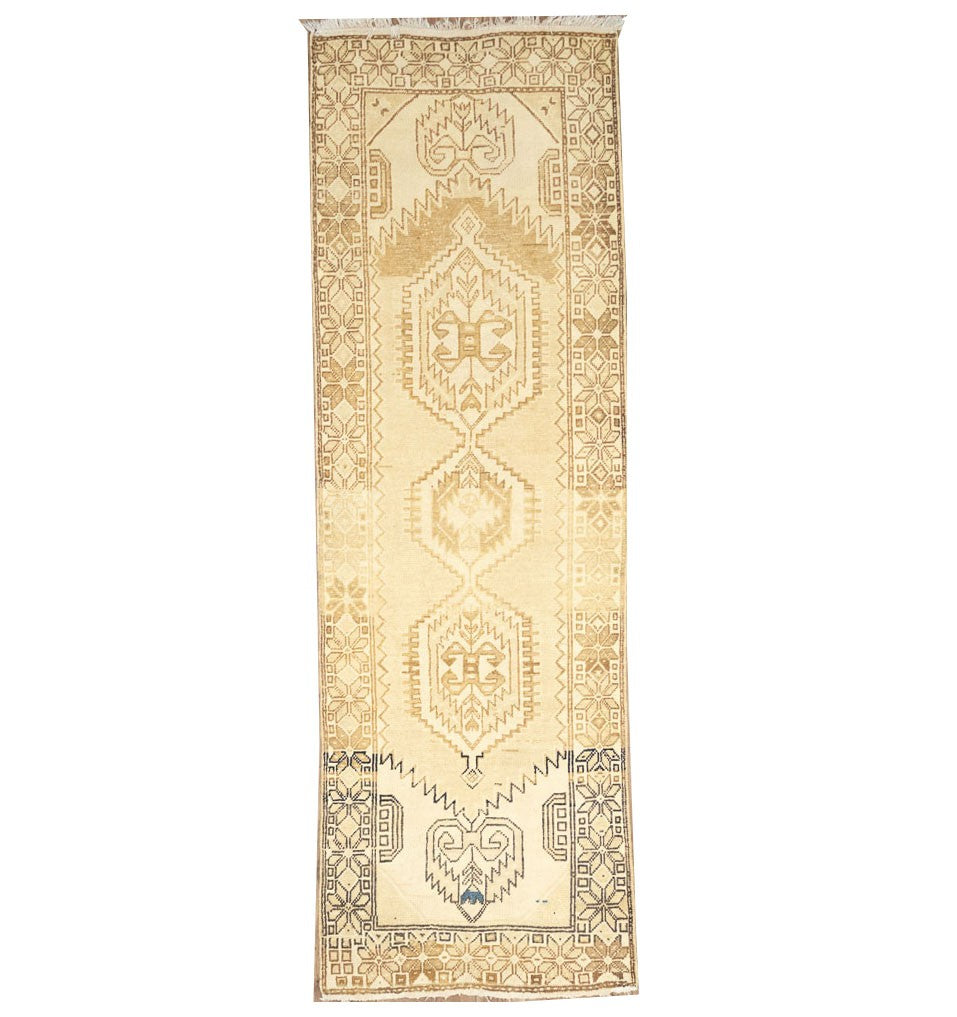 Handmade tribal rug kitchen carpet semi antique muted oriental runner 3x10 ft