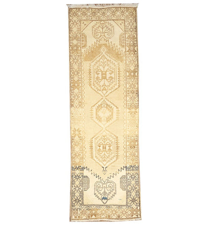 Handmade tribal rug kitchen carpet semi antique muted oriental runner 3x10 ft