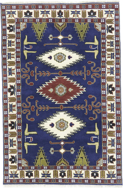 Kazak Oriental Rug Geometric Design Carpet Home