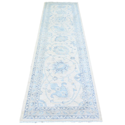 2'10"X9'7" Old Wood Ivory Finer Peshawar Wool Hand Knotted Oriental Rug