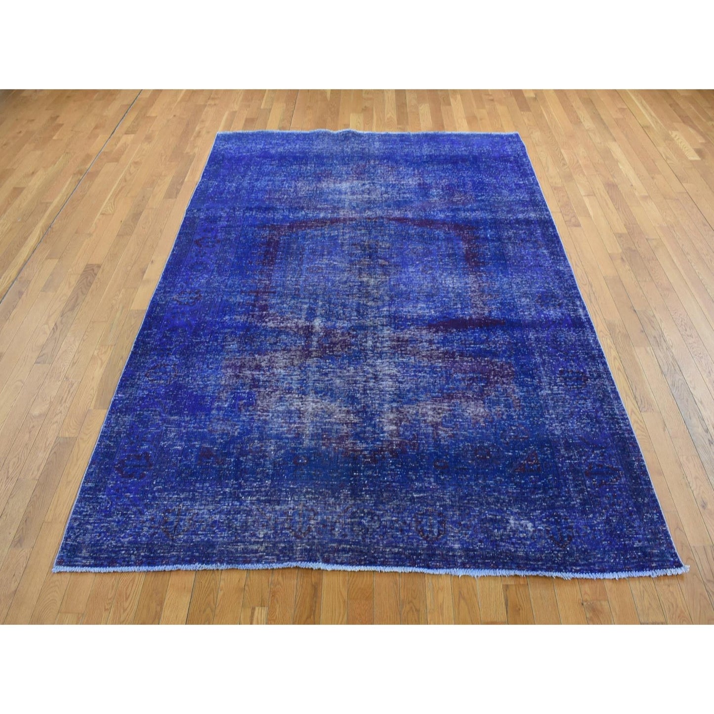 6'10"X10'1" Purple Overdyed Zoroastrian Viss Design Wool Hand Knotted Rug