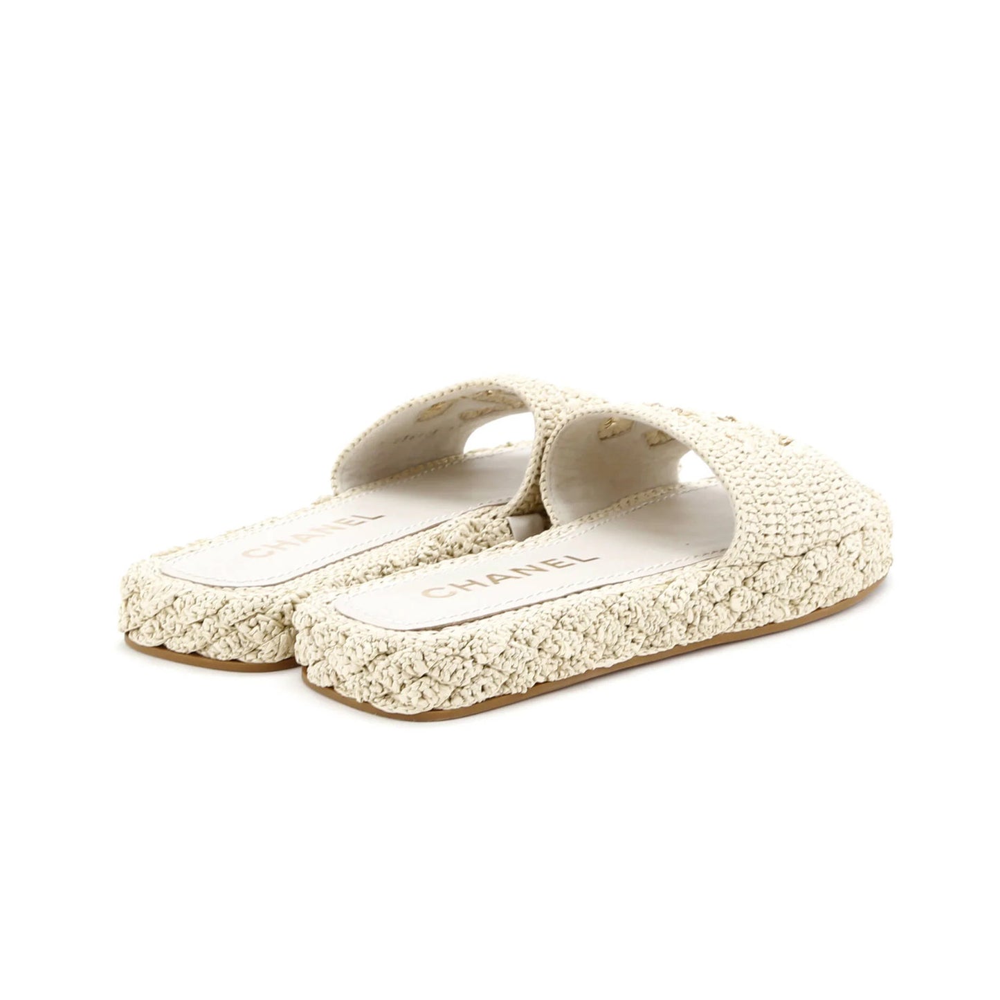 Chanel Women'S Cc Slide Mules Woven Raffia
