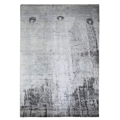 8'10"X12'9" Cloud Gray Modern Galaxy Design Pure Wool Hand Knotted Rug