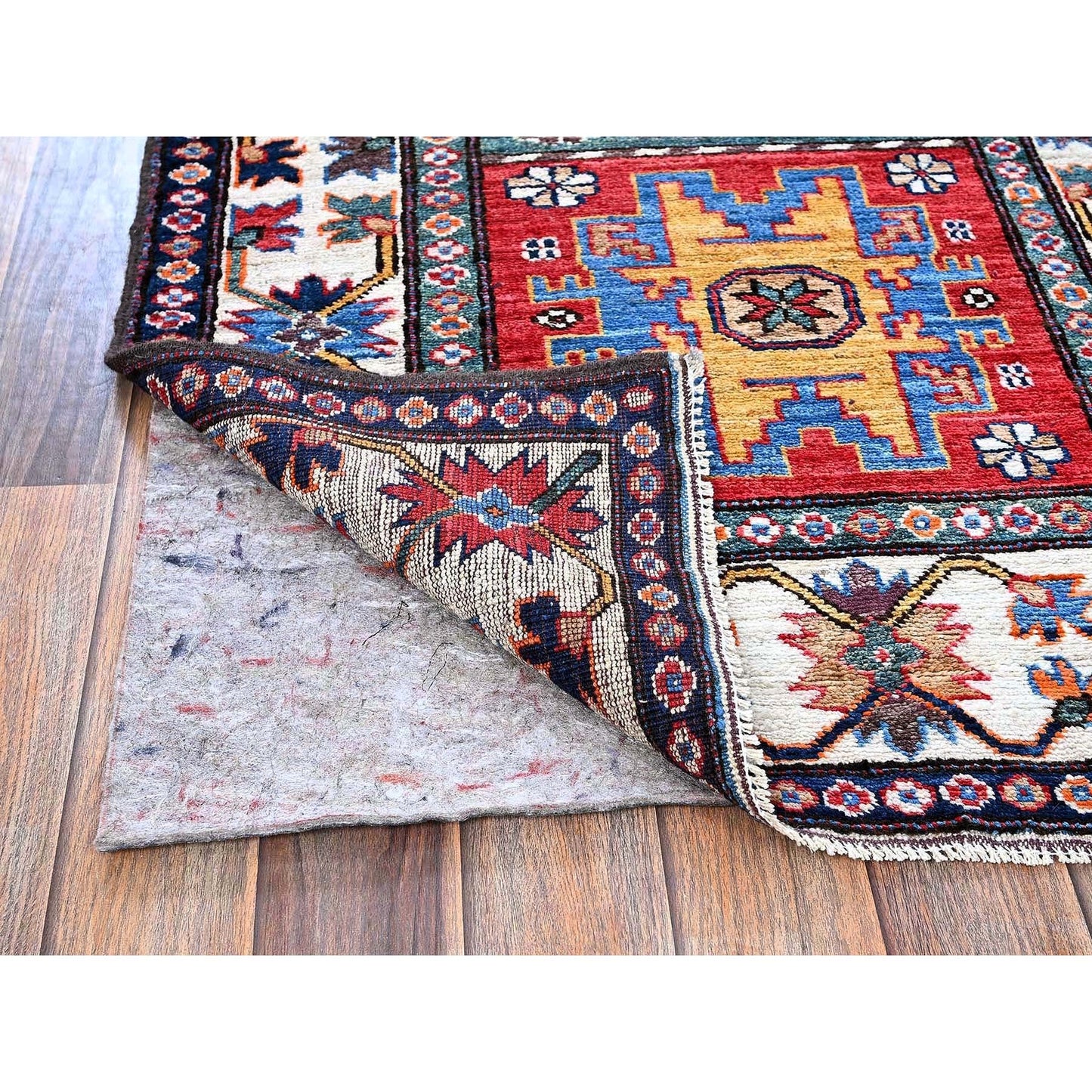 2'8"X9'2" Colorful Caucasian Design Revival Hand Knotted Wool Runner Rug