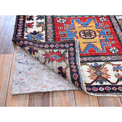 2'8"X9'2" Colorful Caucasian Design Revival Hand Knotted Wool Runner Rug
