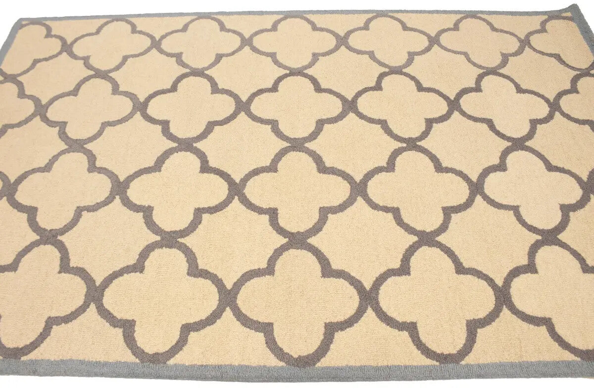 5X8 Ft Hand-Tufted Cream & Taupe Wool Rug Modern