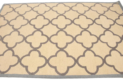 5X8 Ft Hand-Tufted Cream & Taupe Wool Rug Modern