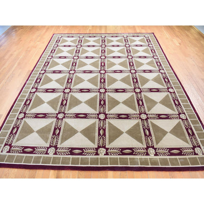 10'X13'9" Ivory Hand Knotted Modern Block Design Pure Wool Rug