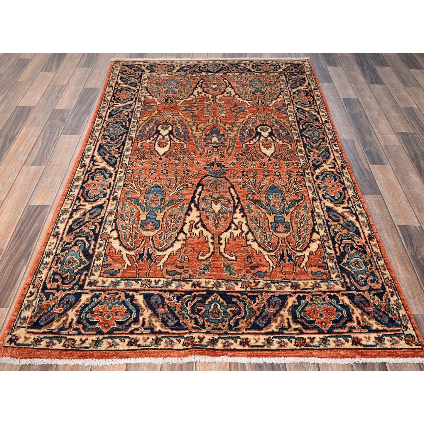 4'X6'7" Rust Orange Bijar Garus Design High Mountain Wool Hand Knotted Rug