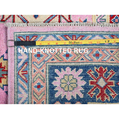 5'X6'7" Aurora Pink Kazak With Geometric Design Hand Knotted Pure Wool Rug