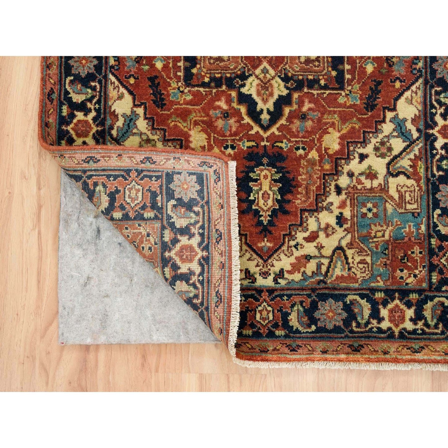 2'7"X12'1" Red Hand Knotted Heris Re-Creation Organic Wool Runner Rug