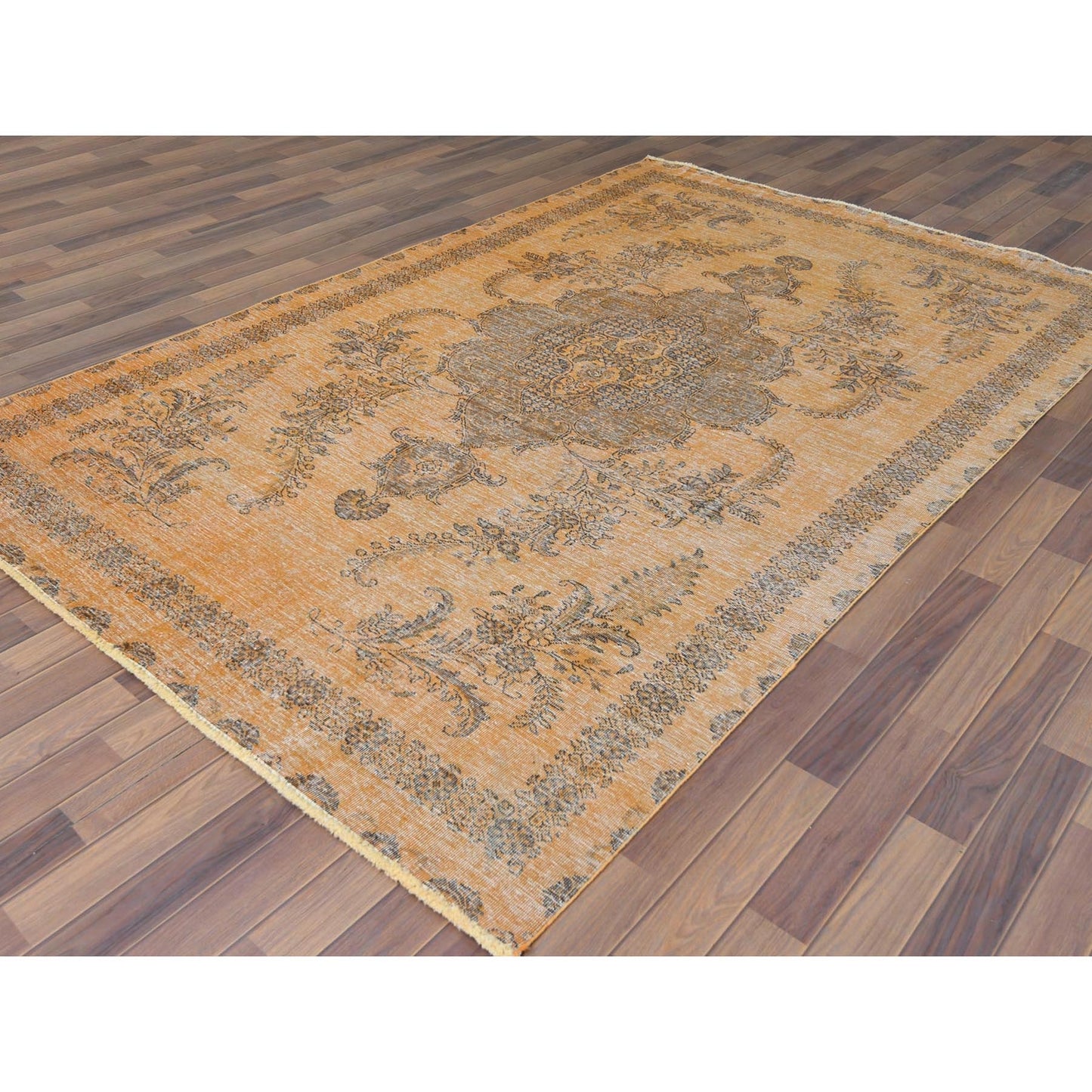 6'1"X9'6" Semi Antique Orange Farsian Tebraz Hand Knotted Clean Wool Rug