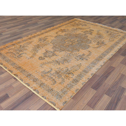 6'1"X9'6" Semi Antique Orange Farsian Tebraz Hand Knotted Clean Wool Rug