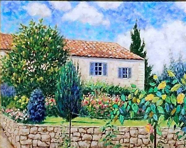 Signed Diane Monett Oil Painting Riviera Roses French Garden