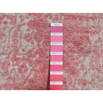 2'5"X15'7" Pink Zoroastrian Design Wool,Pure Silk Hand Knotted Runner Rug