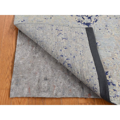 3'X4'10" Blue Cypress Trees Design Silk With Wool Hand Knotted Rug