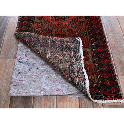1'8"X7'5" Red Vintage Northwest Zoroastrian Hand Knotted Wool Runner Rug