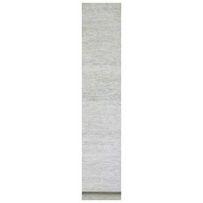 2'5"X21'9" Moonshine Gray Grass Design Undyed Hand Knotted Xl Runner Rug