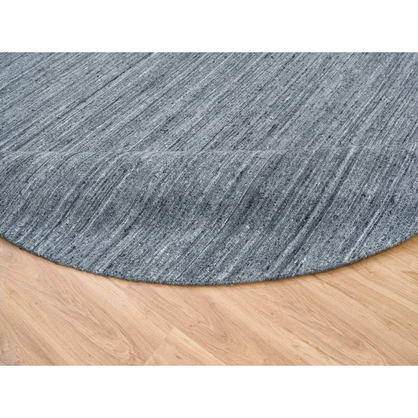 10'X10' Arsenic Gray Wool Modern Striae Round Hand Loomed Oriental Rug