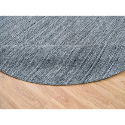 10'X10' Arsenic Gray Wool Modern Striae Round Hand Loomed Oriental Rug