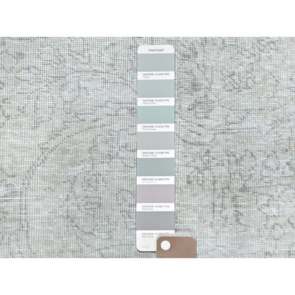 9'7"X13'2" Gray Hand Knotted Old Farsian Tebraz Worn Wool Distressed Rug