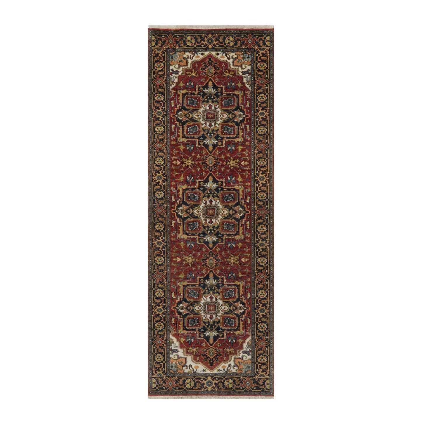 2'9"X8'1" Red Hand Knotted Rug Antiqued Fine Heris Revival Wool Runner