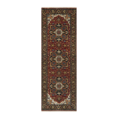 2'9"X8'1" Red Hand Knotted Rug Antiqued Fine Heris Revival Wool Runner
