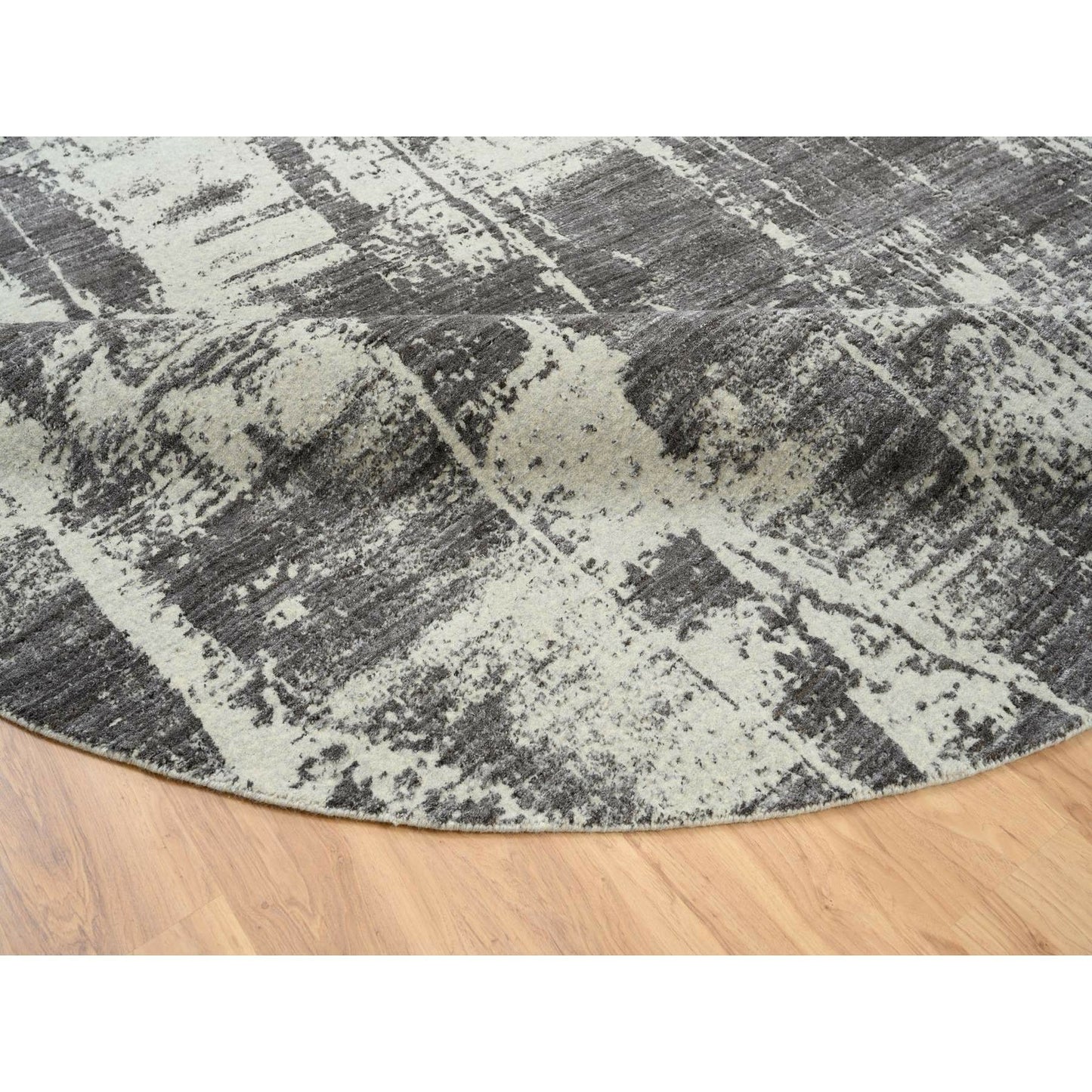 10'X10' Black Modern Design Wool And Silk Hand Loomed Round Rug