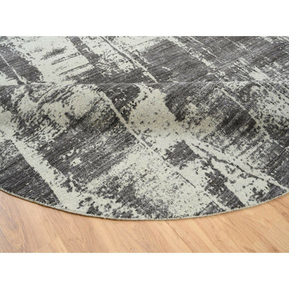 10'X10' Black Modern Design Wool And Silk Hand Loomed Round Rug