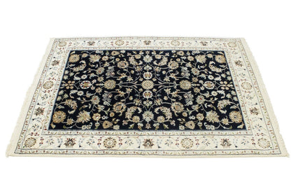 4X6 Ft Navy Floral Indo-Nain Oriental Rug