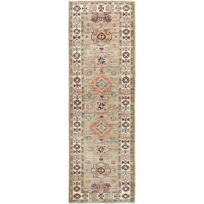 2'10"X8'3" Ecru Color Wool Hand Knotted Afghan Super Kazak Runner Rug