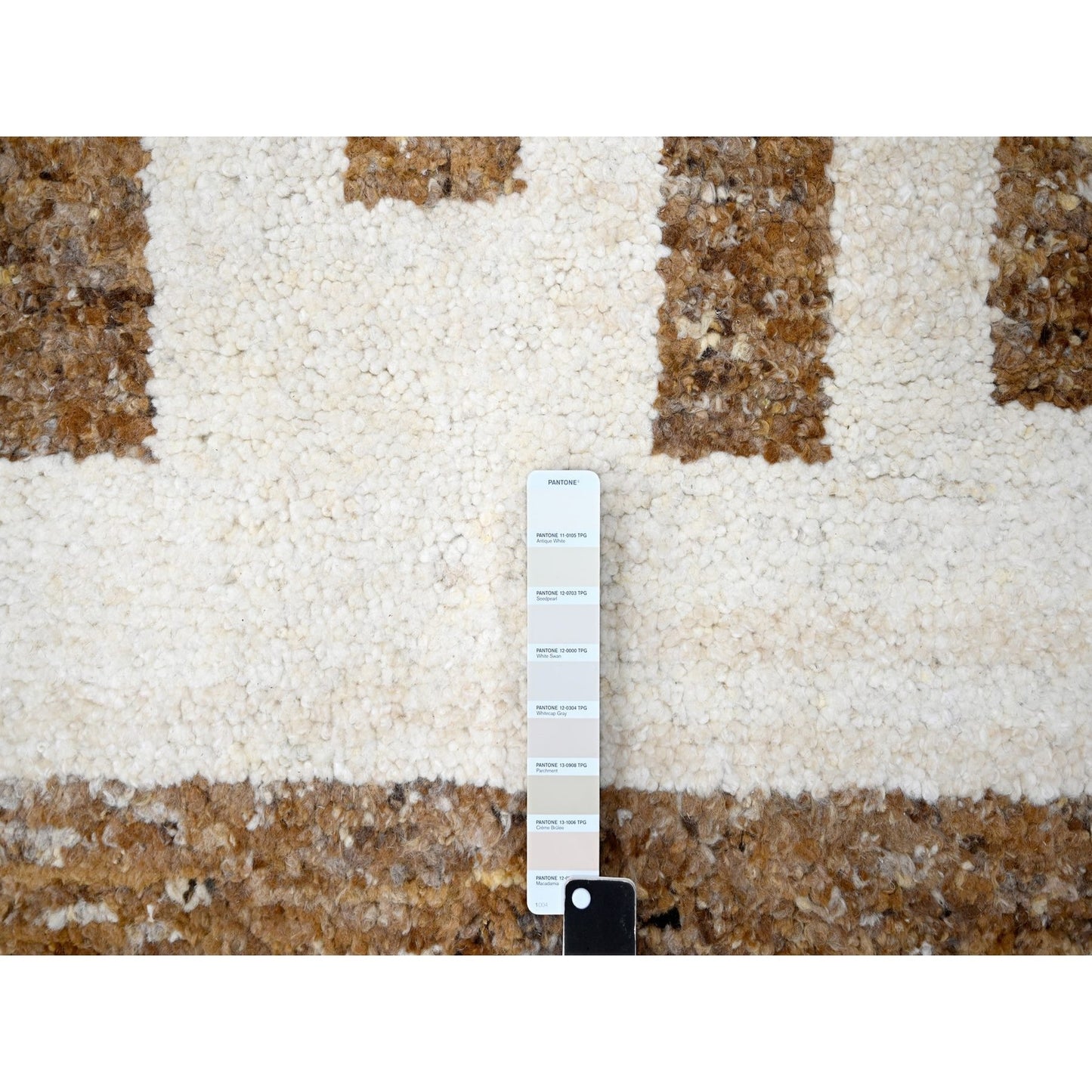 8'2"X9'10"Brown Wool Minimalist Stripe Design Hand Knotted Oriental Rug