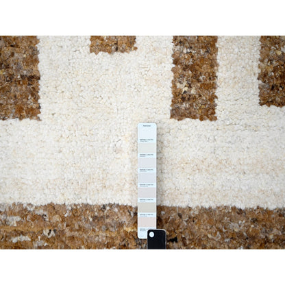 8'2"X9'10"Brown Wool Minimalist Stripe Design Hand Knotted Oriental Rug
