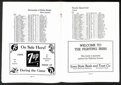1939 Iowa Vs Notre Dame Vintage College Football