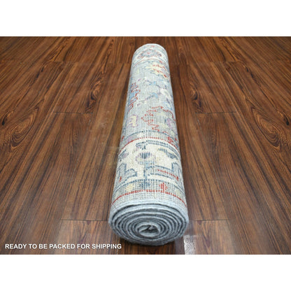 2'8"X9'10" Gray Soft Wool Hand Knotted Afghan Angora Oushak Runner Rug