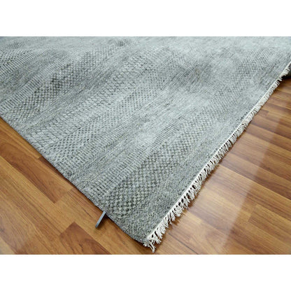 8'X10' Ash Gray Wool And Silk Hand Knotted Grass Design Oriental Rug