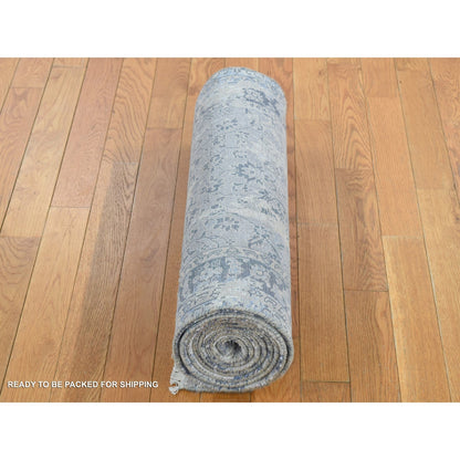 2'5"X10' Gray Zoroastrian Design Pure Silk Hand Knotted Runner Rug