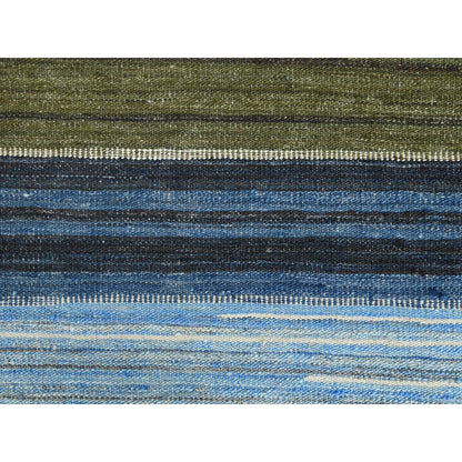 10'7"X13'8" Blue And Brown Mountain Design Flat Weave Kilim Pure Wool Rug
