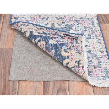 1'6"X1'6" Blue Hand Knotted Vintage Farsian Karman Worn Wool Square Rug