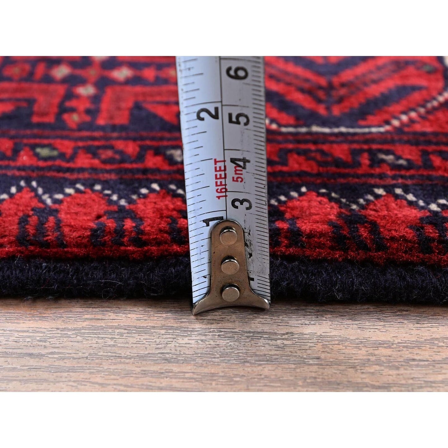 2'8"X4' Red Afghan Khamyab Geometric Design Hand Knotted Wool Sample Rug