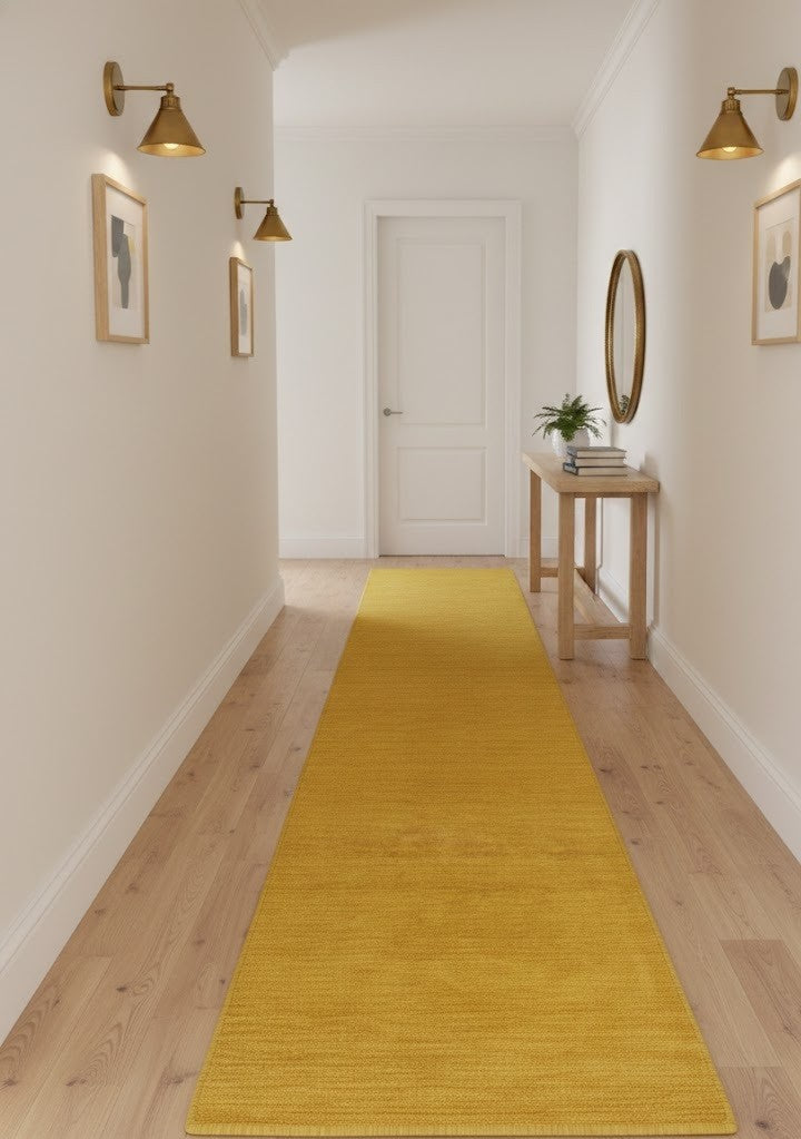 2'7x12'1 Marigold Solid Design Hand-Loomed Gabbeh Wool Runner Rug Carpet