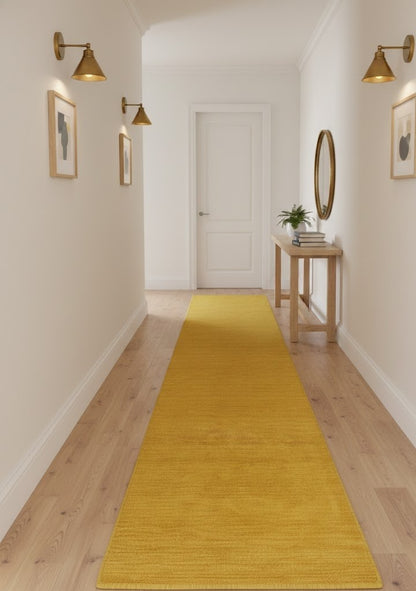 2'7x12'1 Marigold Solid Design Hand-Loomed Gabbeh Wool Runner Rug Carpet