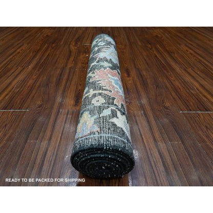 3'2"X11'5" Midnight Black Afghan Angora Oushak Runner Oriental Rug