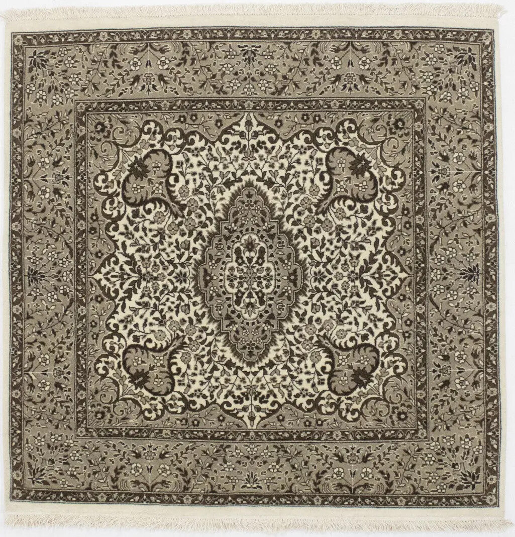 ft Hand-Knotted Kirman Square Rug Plush Wool Oriental Carpet Floral Design 5X5