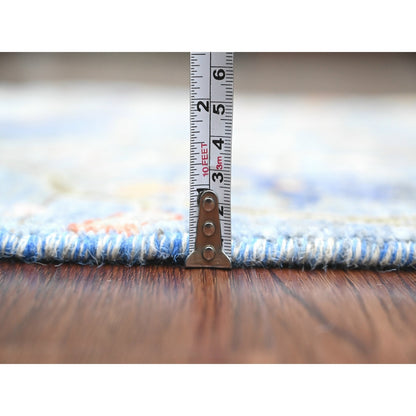 2'1"X3'1" Blue All Wool Afghan Peshawar Birds Design Hand Knotted Mat Rug