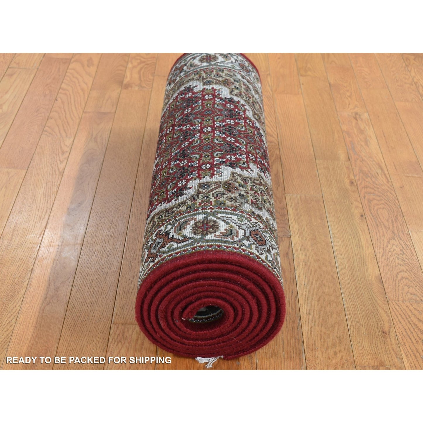 2'8"X10'5" Sangria Red Tebraz Mahi Pure Wool Hand Knotted Runner Rug